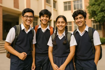 Gordijnen Smiling students in school uniforms © Rawpixel.com