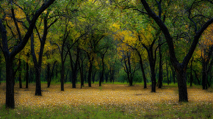 Autumn Forest Landscape With Golden Leaves
