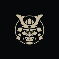 Illustration of a Japanese warrior's head. Logo variant. Vector on a black background