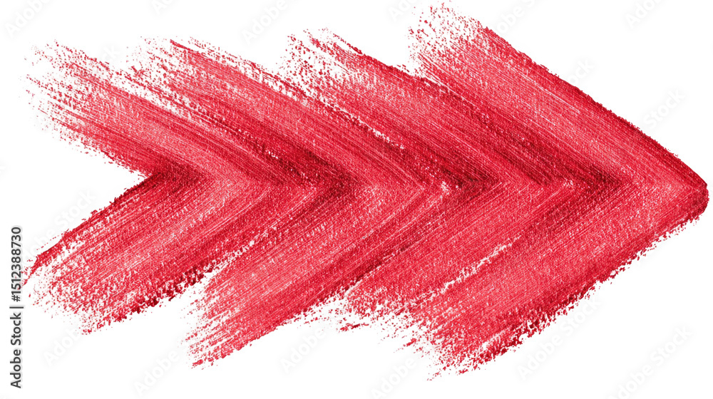 Poster bold red paintbrush stroke forming a chevron arrow pointing to the right, isolated on a transparent 