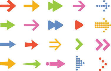 Vibrant Multicolor Arrow Icons Perfect for Navigation, Motion Design, and Web Interfaces in Bold, Flat, and Stylized Vector Formats
