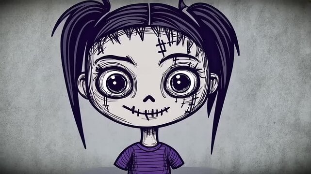 Stylized Zombie Girl Character Illustration with Halloween Spooky Elements