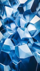 Realistic Photo Scene with Layered Hexagons and Blue Abstraction