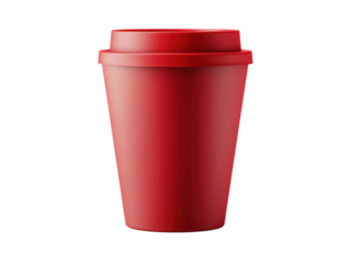 Red Coffee Cup: A sleek, vibrant red coffee cup with a matching lid, ideal for taking your favorite beverage on the go, set against a clean background.