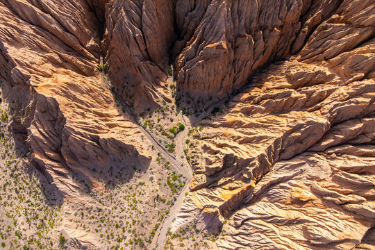 Gully erosion in arid landscape view from above