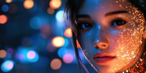Fototapeta premium Cyberpunk Girl: Neon Lights and Digital Art