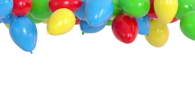 multicolor helium balloons rising and blocking on the ceiling - 3D rendering
