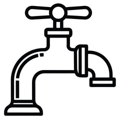 Black and white line art water faucet icon