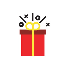 Red gift box with percent signs and stars, representing discounts, sales, or holiday promotions. Great for e-commerce and seasonal ads.