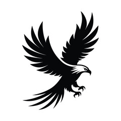 Obraz premium Bold eagle vector soaring with wings wide open in silhouette style. Great for national emblems, wildlife illustrations, and strong animal logos or tattoo design templates.