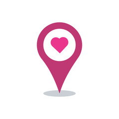 Vector of a location pin with a heart in the center, symbolizing romantic spots, meetups, or travel love stories.
