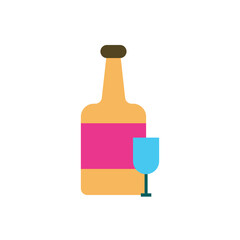 Flat design of a wine bottle and glass, perfect for party, celebration, or food and beverage-themed materials.