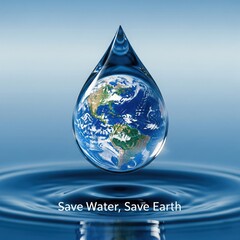 Fototapeta premium Water droplet with Earth reflection poster | quote “Save Water, Save Earth” | world environment day | environment day poster | world environment day theme quotes