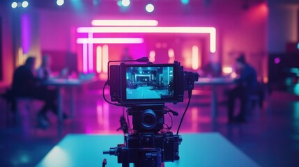 Neon Lights Studio Film Production Camera