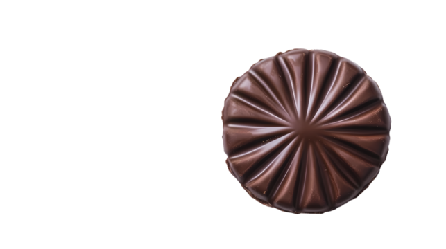A single chocolate candy on a black background with a radial pattern and smooth glossy texture isolated on transparent background