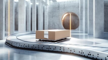 Automated conveyor transports package in modern warehouse - Powered by Adobe