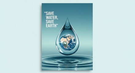 Fototapeta premium Water droplet with Earth reflection poster | quote “Save Water, Save Earth” | world environment day | environment day poster | world environment day theme quotes
