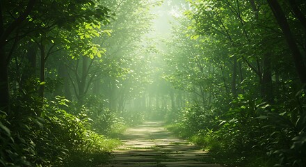 Forest Path Surrounded by Green Trees and Light