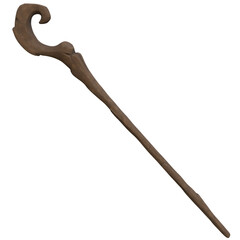 Obraz premium 3D rendered wooden wizard's staff isolated on transparent background