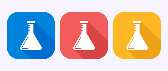 Lab flask icon design illustration, chemical flask sign symbol in shadow button design