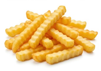 Pile of golden crispy crinkle cut french fries