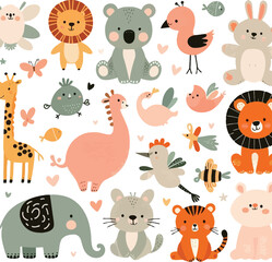 Cute Cartoon Animal Pattern with Pets and Farm Zoo Characters
