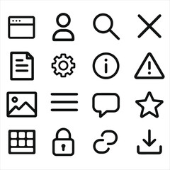 Website user interface icon set in white background