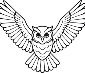 Cartoon eagle owl with feathered wings in flight, an angelic vector illustration design