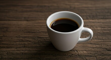Minimalist Espresso Shot in White Ceramic Cup on Wooden Table with Moody Lighting


