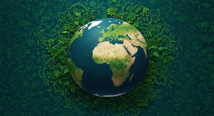 Earth Globe with Green Floral Pattern