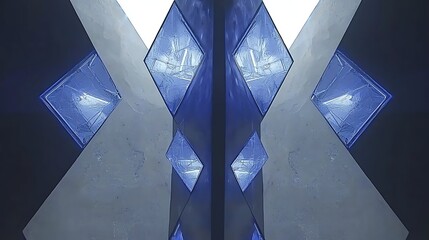 Obraz premium Vivid immersive tunnel with sci-fi geometric symmetry, glowing light panels and sharp lines creating a high-tech luminous environment