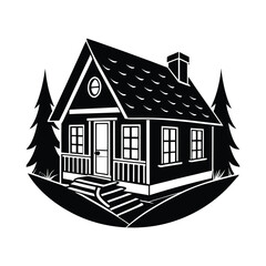 beautiful cottage silhouette on white background