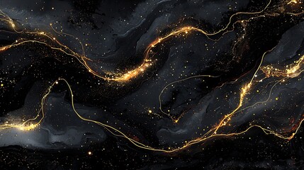 Glistening gold accents spread across a velvety black background exuding richness and sophistication.