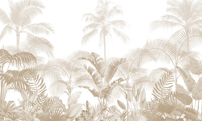Vintage Botanical Wall Mural: Earthy Tones, Palm Trees & Wild Plants Background