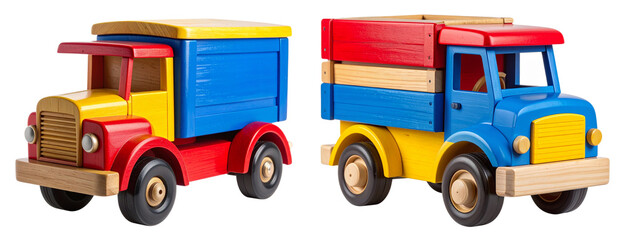  Colorful Painted Wooden Toy Truck in Front Angle with Artistic Details Transparent Background PNG