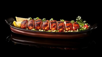 Grilled Tandoori Chicken Platter on Dark Background