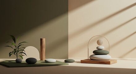 Zen Stones and Plant Minimalist Still Life