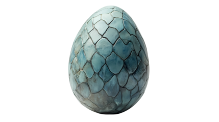 Isolated dragon egg with blue scales on a black background creating a fantasy themed image isolated on transparent background
