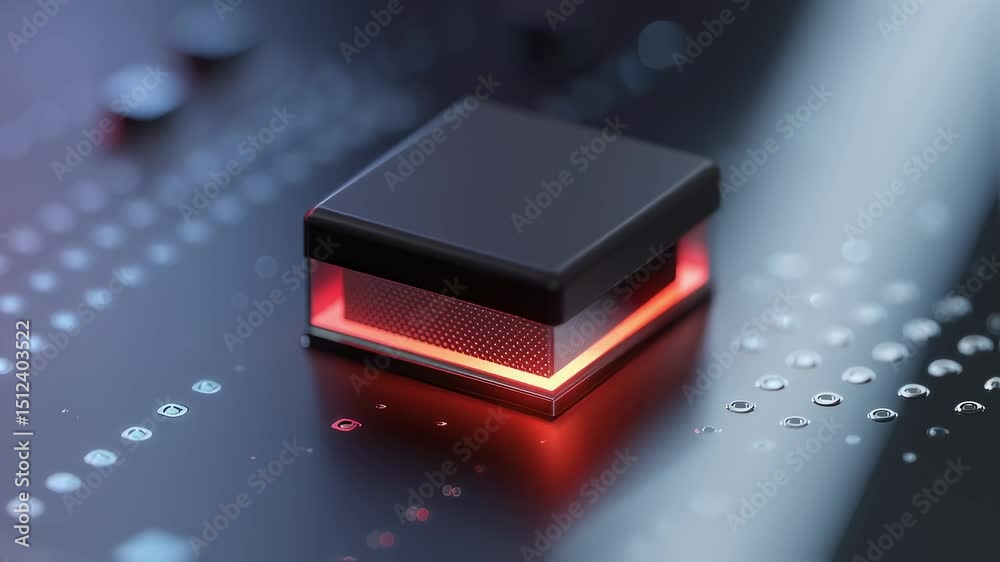 Poster modern temperature sensor with illuminated thermal interface resting on a circuit board, showcasing 