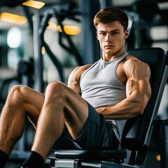 Attractive Young Man Doing Lying Leg Curls On Machine In Gym