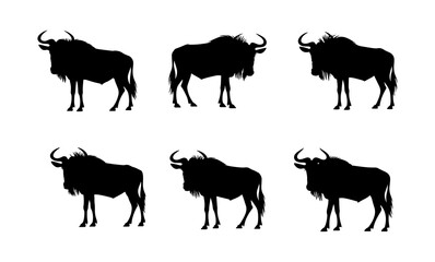 Silhouette depiction of six wildebeests arranged in a grid pattern on a white background image design