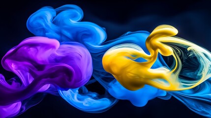 Energetic vibrant pigment explosion dispersing in abstract shapes with smooth gradients and intense color saturation
