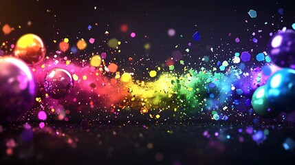 Fine particles of multicolor powder exploding dynamically on rich black backdrop with sharp edges and vibrant color highlights