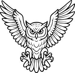Eagle owl cartoon vector illustration with heart wings design