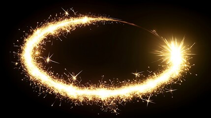Dynamic curved trail of firework light twisting through deep darkness with sparkling radiant embers