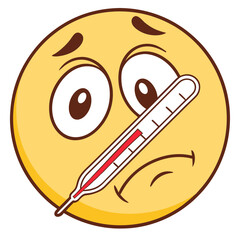 Cute Sick Emoji with Thermometer in Mouth
