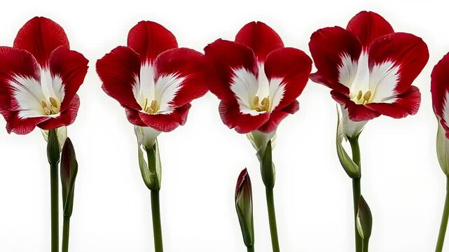 Elegant Sparaxis Flowers Blossom in Vivid Red and White Against a Clean Backdrop