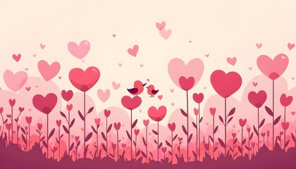 A Romantic Symphony of Love Birds and Hearts