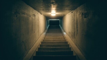 Old Steps in Darkness: Warm Light Circle Below