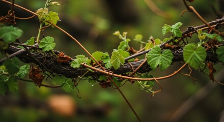 Grape Vine Branch with Green Leaves